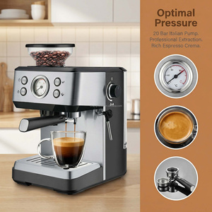 Machine à café intelligente en acier inoxydable, entièrement automatique, avec broyeur intégré, pour expresso et café filtre, pression vapeur 20 bars - Product Image 3