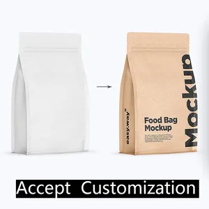 Pochettes à fond plat refermables, à gousset inférieur Compostable, pour grains de café, pochette en papier Kraft