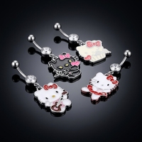 CRYSPURE Piercing de nombril en acier inoxydable 14g avec pendentif chat émaillé mignon et zircon cubique, pour filles, idéal pour les fêtes d'été, bijoux Kawaii, vente en gros OEM