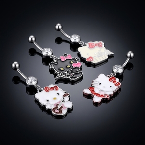 CRYSPURE Piercing de nombril en acier inoxydable 14g avec pendentif chat émaillé mignon et zircon cubique, pour filles, idéal pour <span class=keywords><strong>les</strong></span> fêtes d'été, bijoux Kawaii, vente en gros OEM - Product Image 2