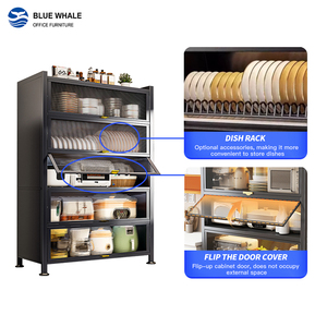 Armoire de cuisine en métal à porte rabattable, multifonctionnelle, noire, 5 niveaux, en acier, avec égouttoir à vaisselle pour la maison - Product Image 2