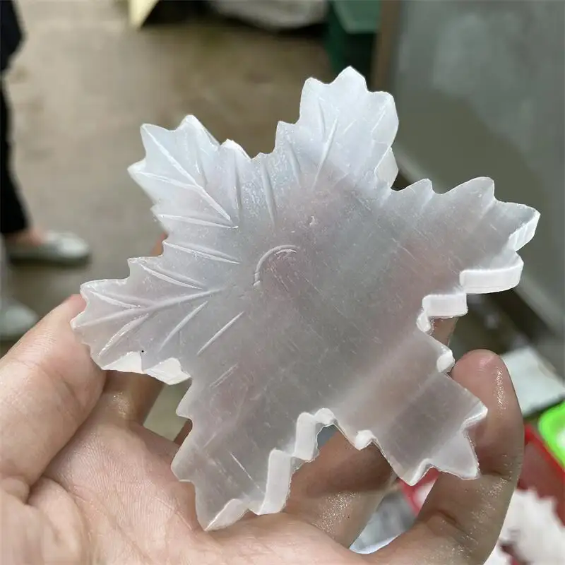 10cm Natural Selenite Crystal Christmas Snowflake Carving For Christmas Decorations