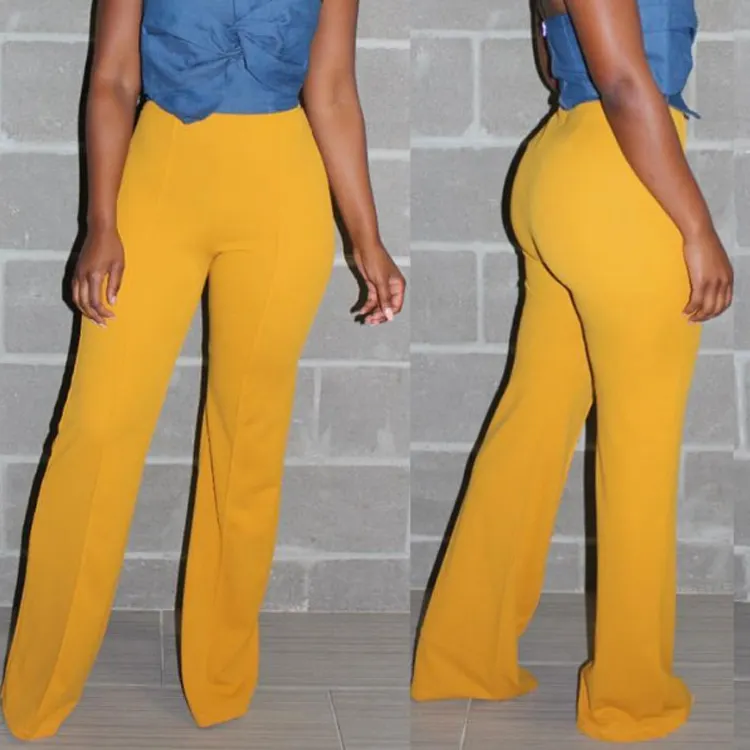 New Fashion gelbe Frauen lose Hosen weites Bein Hosen