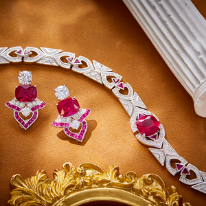 Ensemble collier et boucles d'oreilles en zircon et rubis en forme d'éventail en laiton, élégant, pour mariage, <span class=keywords><strong>chocolat</strong></span>, bijoux pour femmes, vente en gros - Product Image 3