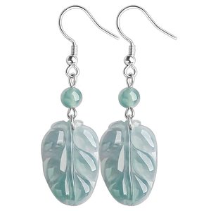 Natural genuine A-grade jadeite blue water leaf <b>earrings</b> S925 <b>silver</b> <b>set</b> with ice-grade jadeite <b>earrings</b> for women Ear pendants - Product Image 1