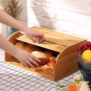Caja de Pan de Bambú de Gran Capacidad, Rectangular con Tapa, Organizador de Cocina para Escritorio - Product Image 4