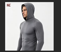 Haut de sport à capuche pour homme, à manches longues, séchage rapide, respirant, idéal pour la course, la gym et le fitness