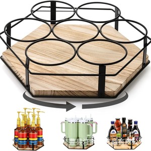 Présentoir rotatif transfrontalier en fer et bois pour sirops de café, bouteilles de vin, plateau paresseux et bouteilles d'assaisonnements - Product Image 5