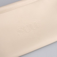 Pochette Cosmétique à Cordon en Cuir PU Gaufré Sur Mesure pour Femme, Beige, Sac de Rangement et Maquillage de Luxe, Idéal Cadeau