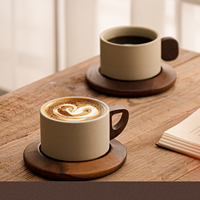 Tasse à café en céramique classique et créative, respectueuse de l'environnement, avec sous-verre en bois, utilisable pour l'espresso, le latte, le cappuccino, le thé