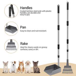 Set di rastrelli per la rimozione dei rifiuti di animali domestici e sacchetti per cacca per cani con manici in acciaio inossidabile lunghi regolabili - Product Image 2