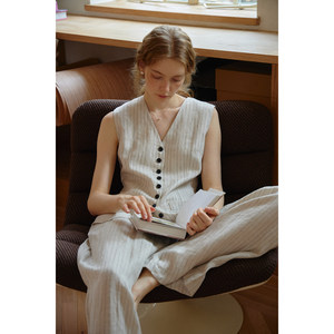 Pantalones de <span class=keywords><strong>Lino</strong></span> de Corte Bootcut, Estilo Vintage <span class=keywords><strong>Francés</strong></span>, Color Beige, con Rayas Verticales, Transpirables, para Verano - Product Image 1