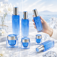 Ensemble de flacons cosmétiques de luxe vides en acrylique créatif de 30 ml/50 ml/100 ml, bleus, avec pompe à lotion, pour soins de la peau, sérigraphiés
