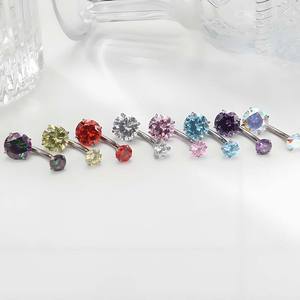 Grosir G23 perhiasan tindik tubuh Titanium barbel melengkung berkepala ganda zirkon cincin kancing perut pusar TI kuku - Product Image 5