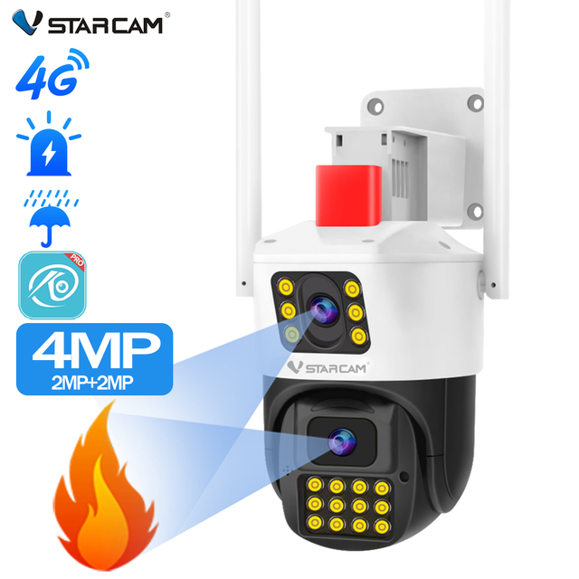 VStarcam FG663DR 4G Full Color Dual-Lens Fire Detection Outdoor Camera Smoke Recognition Security Camera With Two Way Voice