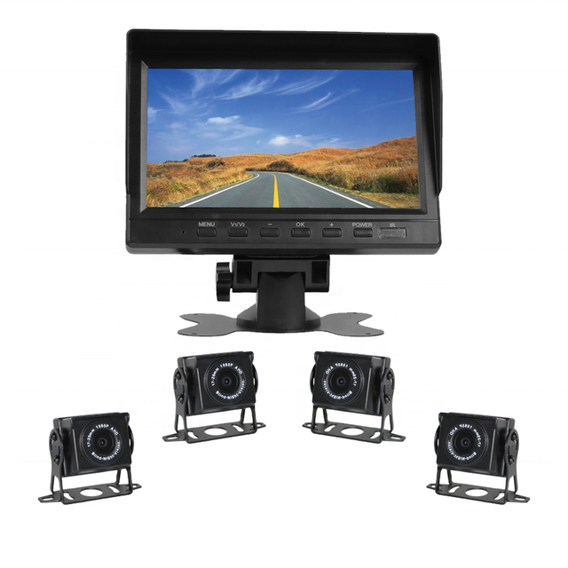 7'' Security Camera Monitor System Kit for Bus Truck with 4 AHD Cameras