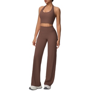 Nuevo Conjunto de Yoga Transpirable de Color Sólido de Doble Cara para Mujer con Pantalones Anchos de Hombros Descubiertos, <span class=keywords><strong>Ropa</strong></span> de Fitness - Product Image 2