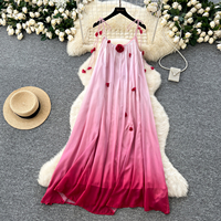 Robe longue ample et fluide à bretelles et motifs floraux 3D pour femme, idéale pour les vacances de printemps