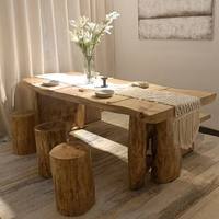 Table à manger rectangulaire en bois massif style Wabi-Sabi japonais avec 6 chaises et table à thé, idéale pour l'affichage de vêtements
