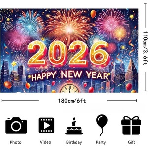 Tela <span class=keywords><strong>de</strong></span> Fondo para <span class=keywords><strong>Año</strong></span> <span class=keywords><strong>Nuevo</strong></span> 2026, Bandera <span class=keywords><strong>de</strong></span> <span class=keywords><strong>Cuenta</strong></span> <span class=keywords><strong>Regresiva</strong></span> para Nochevieja, Decoración para Fiestas y Eventos - Product Image 6