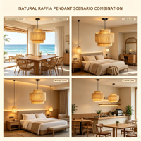 Lampe suspendue en raphia naturel tressé à 3 niveaux, abat-jour superposé, style bohème côtier, pour salle à manger, îlot de cuisine, décoration intérieure