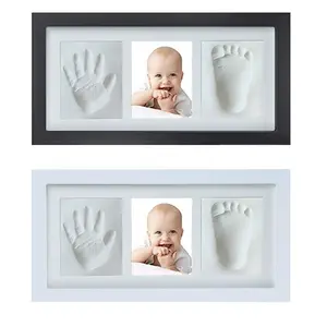 Bebek duş hediyeler yenidoğan ahşap bebek el ve ayak izi kil fotoğraf çerçevesi