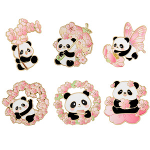 Bros Pin Enamel Sakura Panda Lucu Lencana Hewan Bunga Gaya Cina untuk Hadiah Wanita Anak Perempuan Suvenir Perjalanan - Product Image 2