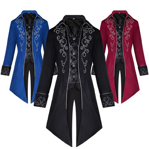 Abrigo de satén estilo cola de golondrina para hombre, disfraz de cosplay estilo punk medieval, chaqueta larga con solapa con muescas, negro, azul, rojo - Product Image 1