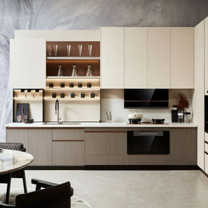 Muebles para el hogar de diseño gratuito, gabinetes de cocina en forma de L de lujo ligeros italianos personalizados, encimera de madera de instalación en el sitio - Product Image 2
