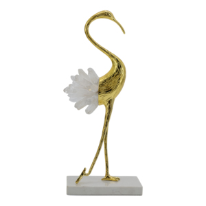 Scultura di Uccello in Piedi con Base in Marmo, Finitura Dorata, Decorazione da Tavolo per Casa, Ufficio, Soggiorno, Bagno, Bancone - Product Image 1