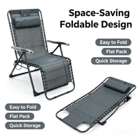 Chaise longue de plage pliable extra large en acier inoxydable, portable et inclinable avec coussin, pour camping, pique-nique, natation