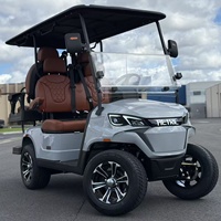 Voiturette de golf électrique à siège confortable à rebond élevé, batterie au lithium 72V, 4 places, double suspension à bras en A, châssis surélevé, chariot de chasse