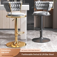 Chaises de bar pivotantes réglables en métal et tissu velours moderne de luxe pour la maison, le bar, l'hôtel, la salle à manger