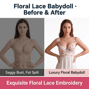 Ensemble de lingerie en dentelle brodée, body sexy en dentelle transparente à motifs roses, <span class=keywords><strong>soutien</strong></span>-<span class=keywords><strong>gorge</strong></span> à armatures avec bretelles réglables et fermeture dos à agrafes - Product Image 4
