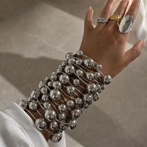 Nouvelle Arrivée Mode Vente en Gros à Prix Abordable Nouveaux Bracelets Chunky Unisexe Élastiques Géométriques Vintage en Alliage d'Or 18 carats et Argent, Style Punk avec Boules - Product Image 2