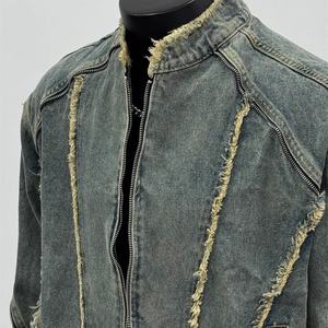 Veste en jean déstructurée à bords bruts, délavée, vintage, hip-hop, de rue, sur mesure, pour homme, veste surdimensionnée, fabricant - Product Image 3