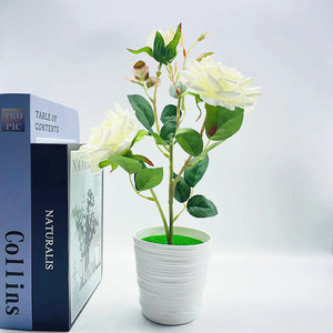 Plantes artificielles en pot Qi Xing, roses en soie de 36 cm, décoration de mariage, rouge, rose, blanc laiteux, champagne, violet foncé - Product Image 3