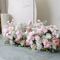 Bruiloft Tropische 50cm Witte Bruiloft Vloerbloemen Perzik Pluizige Zijden Bloemenrijen voor Vloer Hortensia Bloemen Gangarrangement