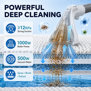 Limpiador Portátil de Vapor para Alfombras y Tapicería, Máquina Extractora de Limpieza de Manchas en Telas de Sofás con Agua Caliente y Tanques Dobles de Agua - Product Image 2