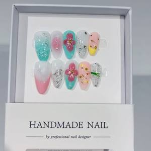 <span class=keywords><strong>Uñas</strong></span> Postizas TSZS de Alta Calidad, <span class=keywords><strong>Pintadas</strong></span> a Mano, Coloridas, <span class=keywords><strong>con</strong></span> <span class=keywords><strong>Flores</strong></span> 3D, 10 Piezas, Estilo Veraniego, Acrílicas, Forma Almendrada, Marca Privada - Product Image 4