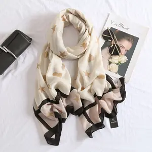 Novo estilo de algodão e linho cachecol feminino estrela de cinco pontas-outono estilo Coreano doce temperamento xale lenço de seda decoração quente
