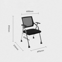 Chaise de formation pliable avec cadre chromé et dossier en maille, roulettes pour mobilier de salle de formation, vente en gros directe d'usine