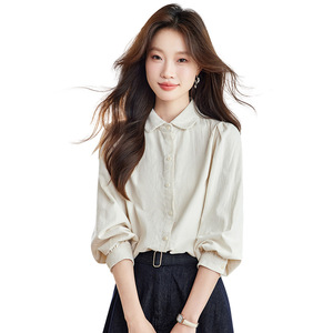 Cotton Corduroy Long-Sleeved <strong>Shirt</strong> <strong>for</strong> <strong>Women</strong> Spring and Autumn New Pleated Lapel Button Cardigan Shoulder Top - Product Image 5