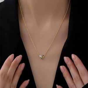 Nuova Collana di Gioielli in Acciaio Inossidabile per Donna, Elegante Collana con Zircone Verde, Regalo di Tendenza - Product Image 4