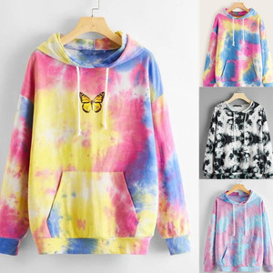 Vendita calda europea e americana Tie Dye con cappuccio stampa a farfalla Casual in scatola <span class=keywords><strong>felpa</strong></span> con cappuccio e felpe per uomo e donna - Product Image 1