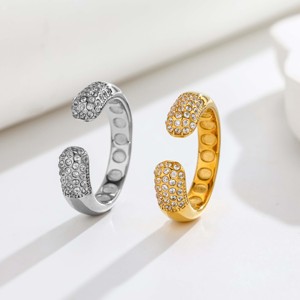 Open Cuff <b>Ring</b> 18K Gold Plated Stainless Steel Pave Cubic Zirconia Stackable <b>Statement</b> <b>Ring</b> for Women - Product Image 1