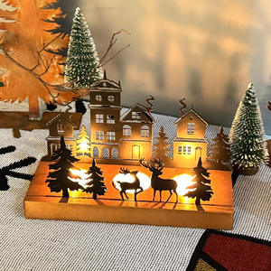 Lanterne en bois découpée en 3D pour bougie chauffe-plat, décor de table de Noël, style village de Noël - Product Image 3
