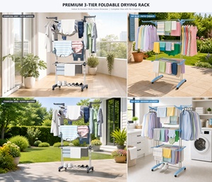Séchoir à linge pliable robuste anti-basculement en acier inoxydable à 3 niveaux <span class=keywords><strong>Dreamland</strong></span>, pour rangement domestique - Product Image 6