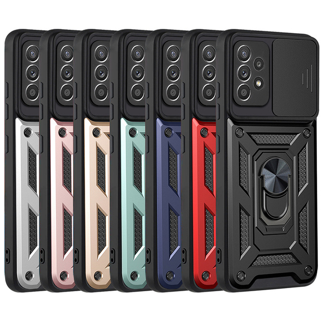For for A16/A06/A26/A36/A56/A55 Rugged Armor TPU+PC Mobile Phone Case Finger Ring Holder Shockproof Design Mould Decoration