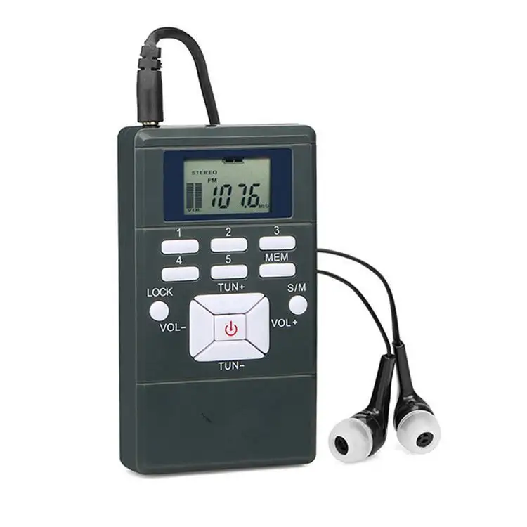 Hot bán Chất lượng cao LCD hiển thị kỹ thuật số Pocket Transistor hội nghị Receiver với tai nghe pin dài Mini FM Đài phát thanh